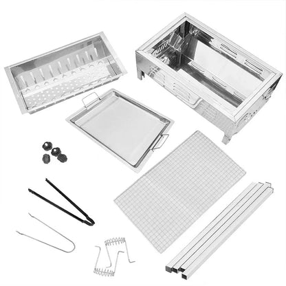 Stainless Steel Portable Outdoor BBQ Barbecue Grill Set Charcoal Kebab Picnic Camping Sets Medium - Mekamart Australia