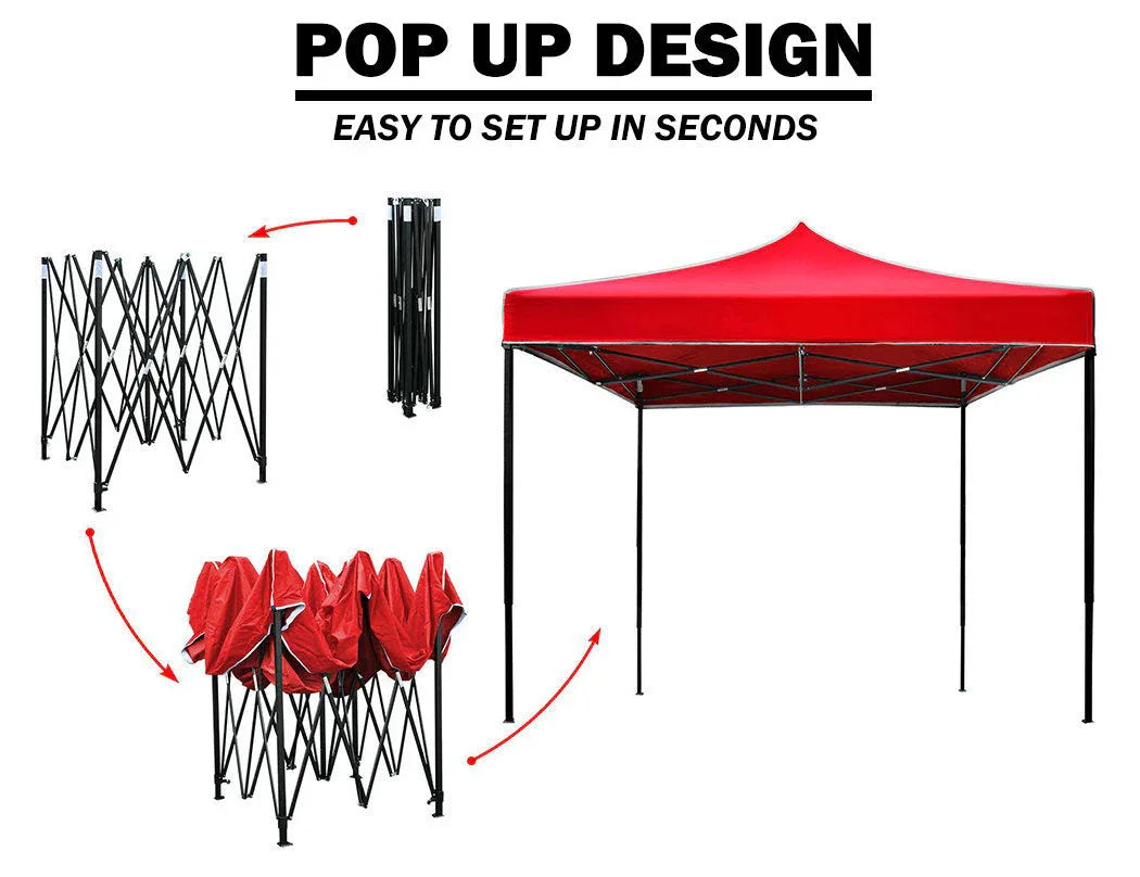 3x3m Pop Up Gazebo Outdoor Tent Folding Marquee Party Camping Market Canopy - red - Mekamart Australia