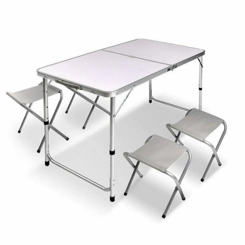 Portable Folding Picnic Camping Set BBQ Party Aluminium Table 4 Foldable Chairs - Mekamart Australia