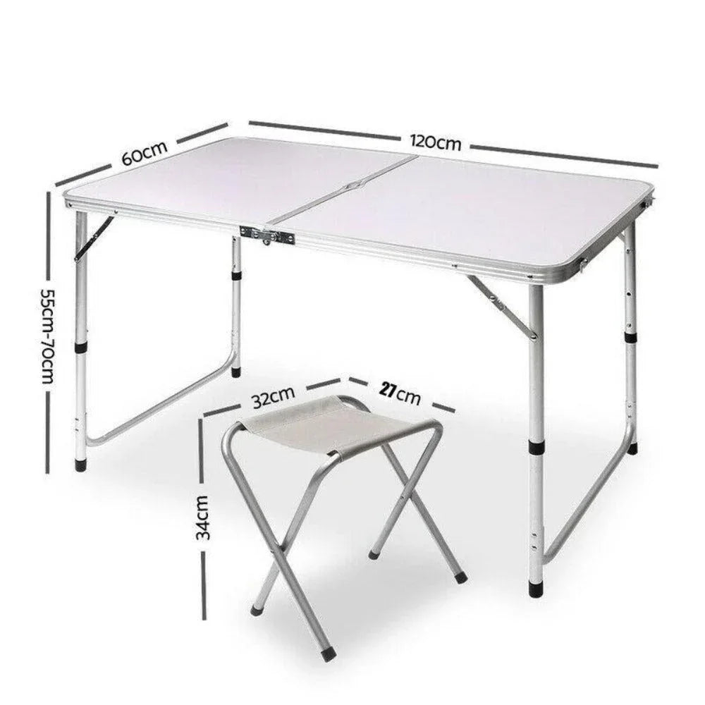 Portable Folding Picnic Camping Set BBQ Party Aluminium Table 4 Foldable Chairs - Mekamart Australia