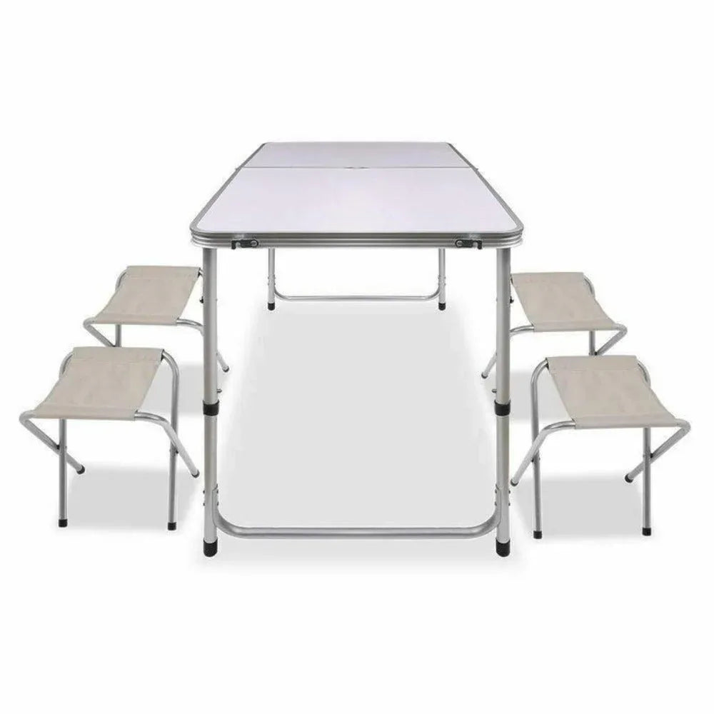 Portable Folding Picnic Camping Set BBQ Party Aluminium Table 4 Foldable Chairs - Mekamart Australia