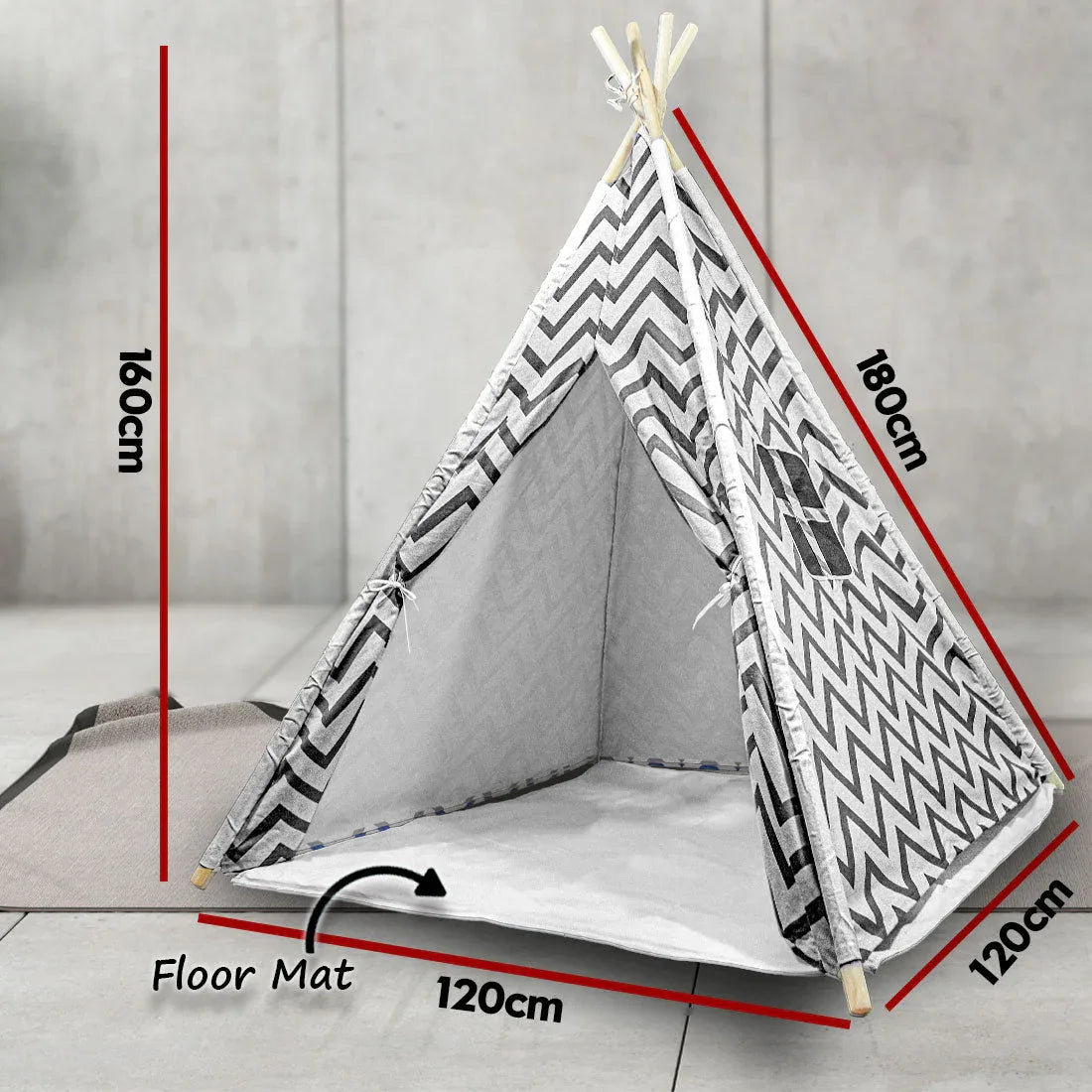 Giant Cotton Canvas Kids Teepee Wigwam Children Pretend Play Tent Indoor Outdoor Party - black - Mekamart Australia
