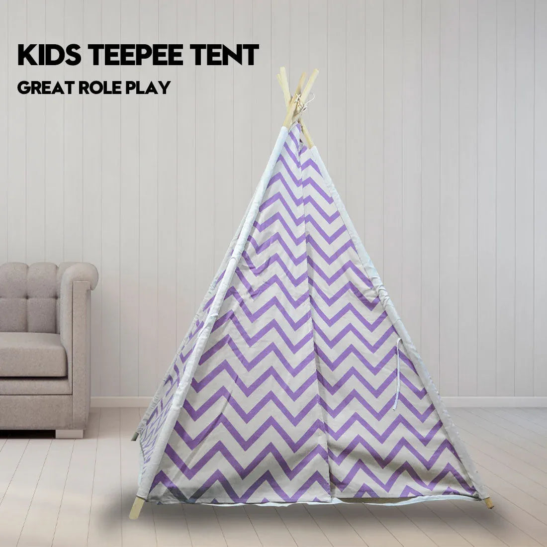 Giant Cotton Canvas Kids Teepee Wigwam Children Pretend Play Tent Indoor Outdoor Party - purple - Mekamart Australia