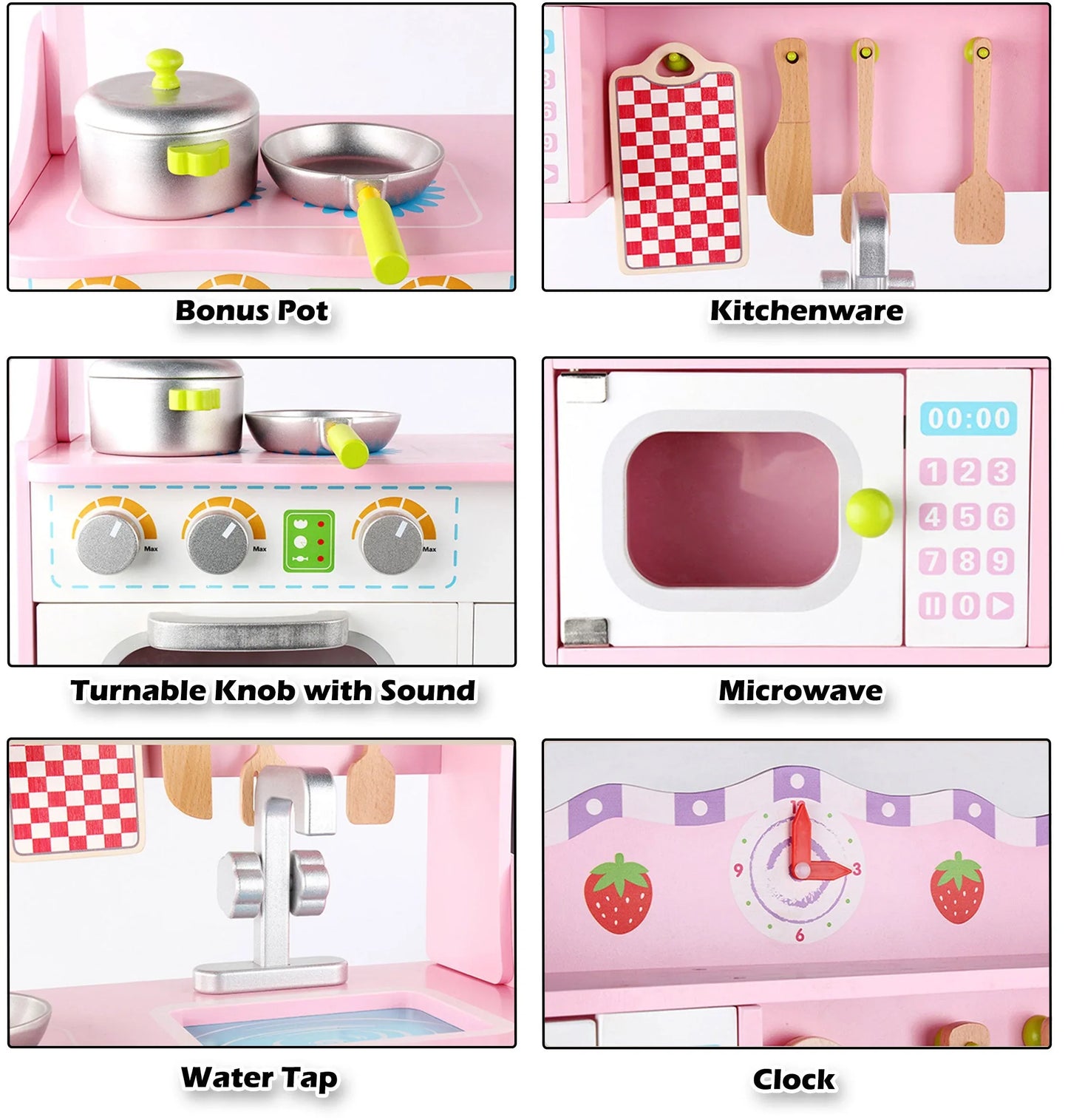 Kids Wooden Kitchen Pretend Play Set Toy Toddlers Children Cooking Food Cookware - Mekamart Australia
