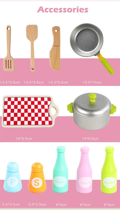 Kids Wooden Kitchen Pretend Play Set Toy Toddlers Children Cooking Food Cookware - Mekamart Australia