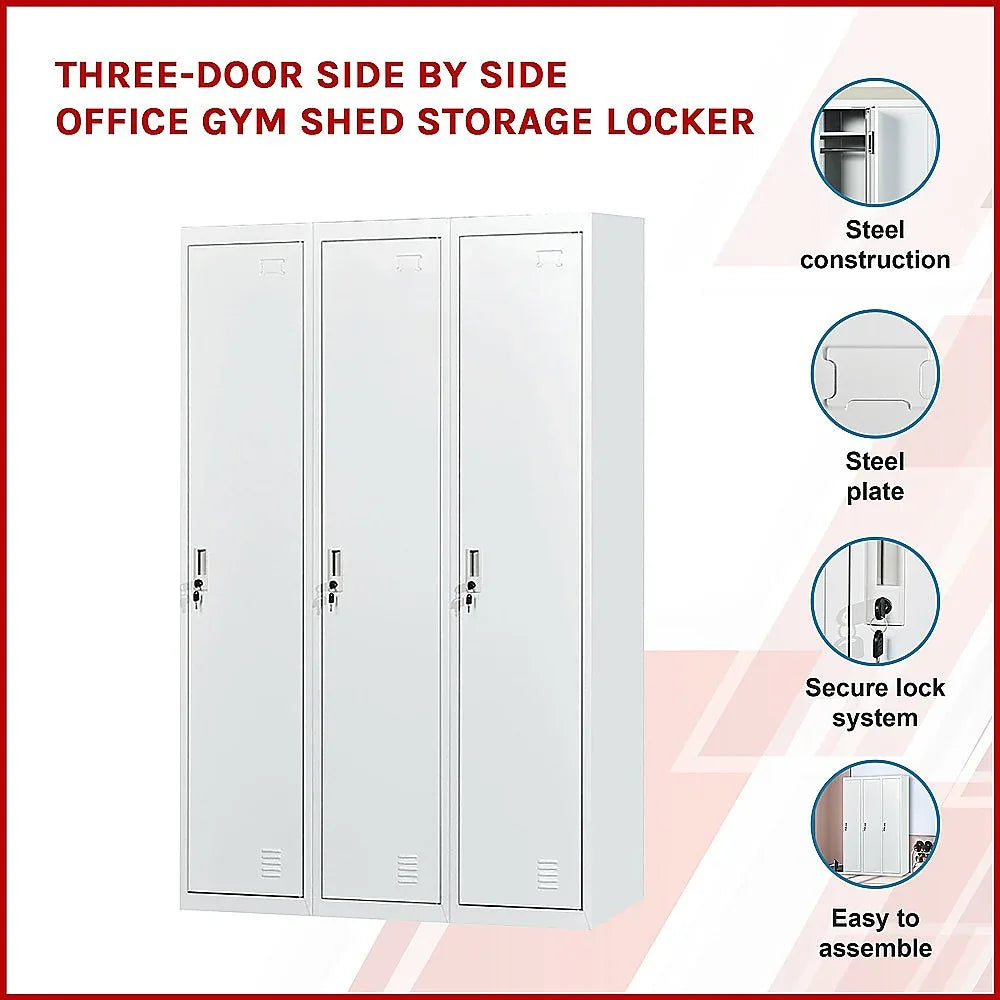 Three-Door Side by Side Office Gym Shed Storage Locker - Mekamart Australia