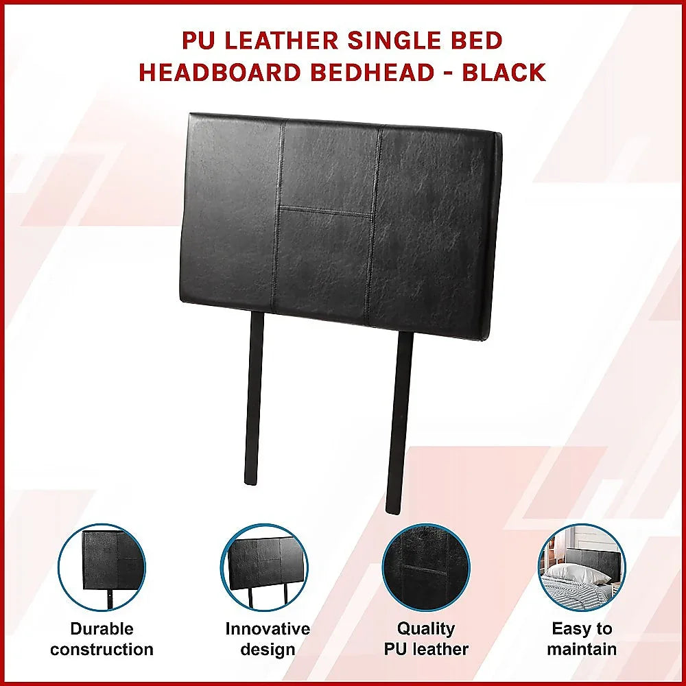 PU Leather Single Bed Headboard Bedhead - Black - Mekamart Australia