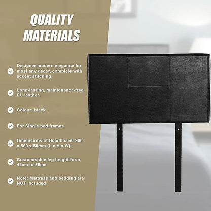 PU Leather Single Bed Headboard Bedhead - Black - Mekamart Australia
