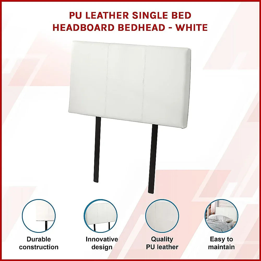 PU Leather Single Bed Headboard Bedhead - White - Mekamart Australia