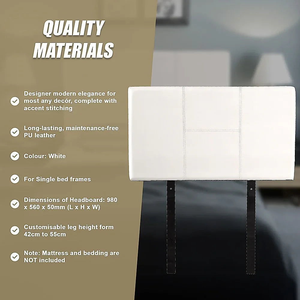 PU Leather Single Bed Headboard Bedhead - White - Mekamart Australia