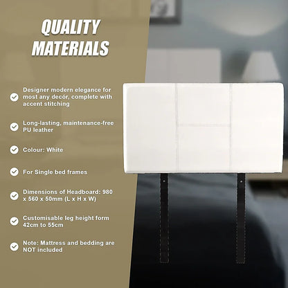 PU Leather Single Bed Headboard Bedhead - White - Mekamart Australia