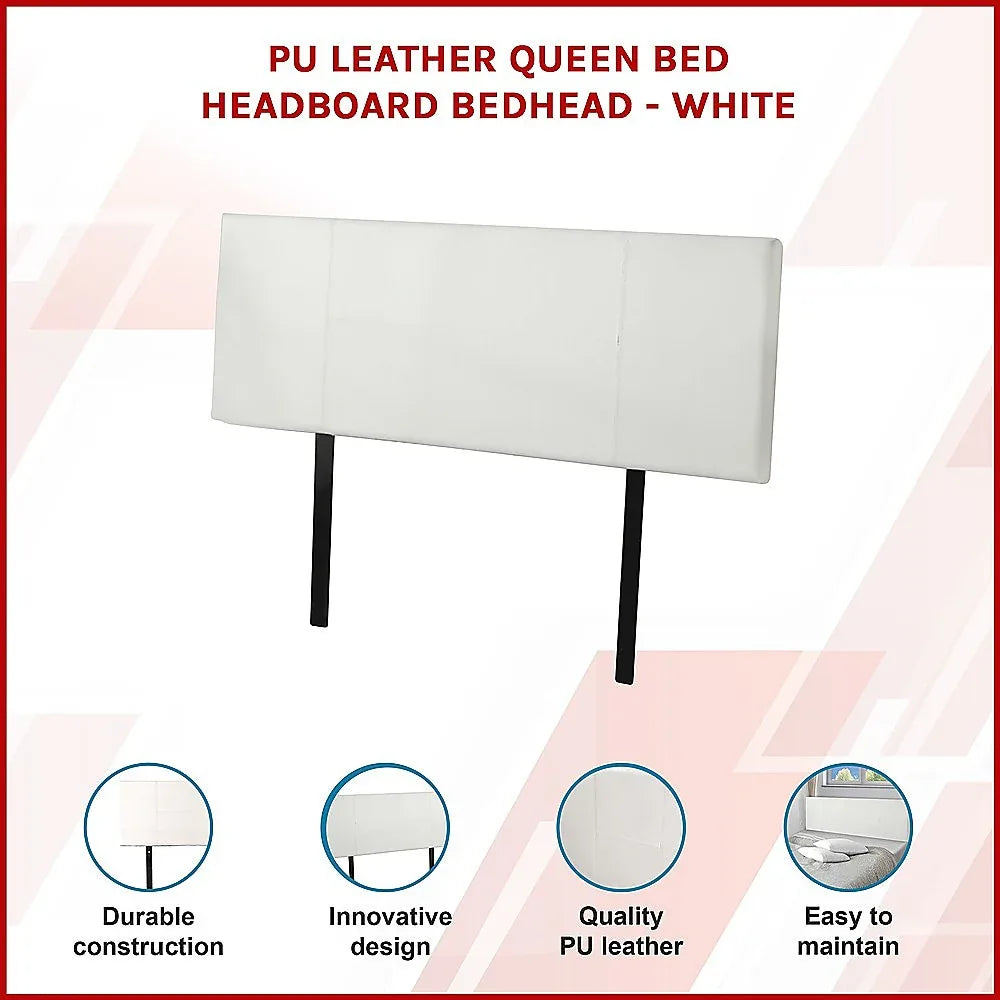 PU Leather Queen Bed Headboard Bedhead - White - Mekamart Australia