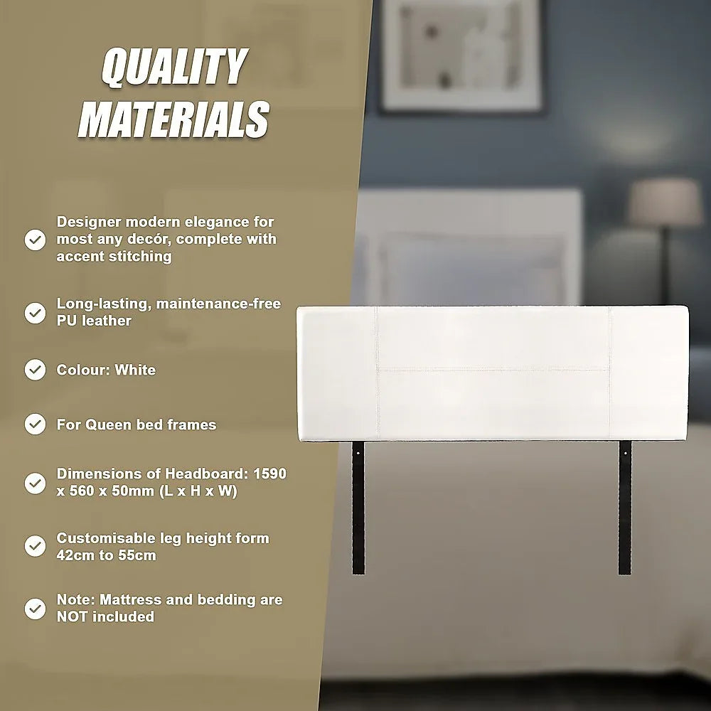 PU Leather Queen Bed Headboard Bedhead - White - Mekamart Australia