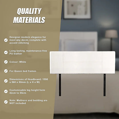 PU Leather Queen Bed Headboard Bedhead - White - Mekamart Australia