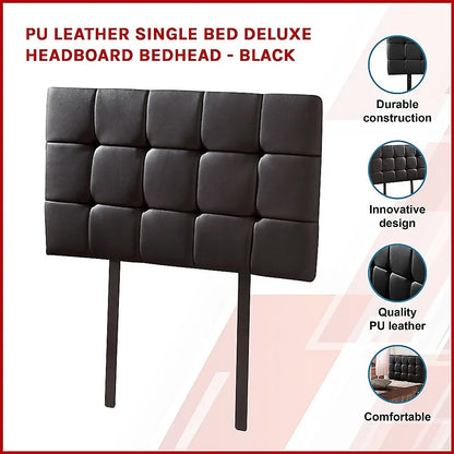 PU Leather Single Bed Deluxe Headboard Bedhead - Black - Mekamart Australia
