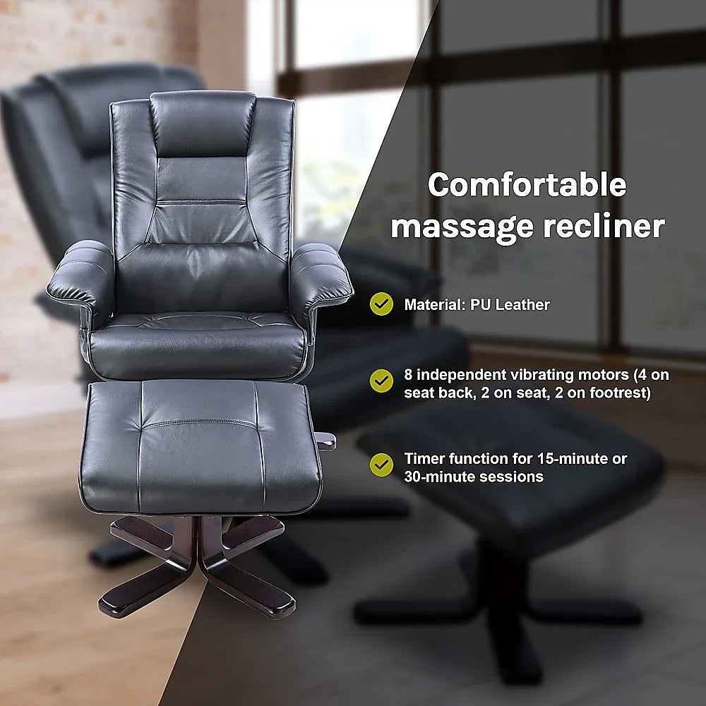PU Leather Massage Chair Recliner Ottoman Lounge Remote - Mekamart Australia