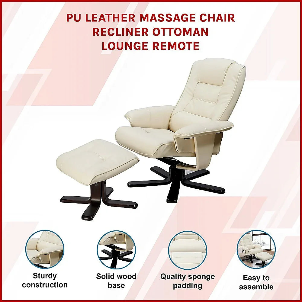 PU Leather Massage Chair Recliner Ottoman Lounge Remote - Mekamart Australia