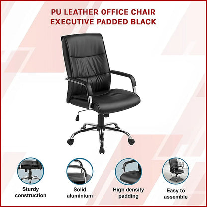 PU Leather Office Chair – Ergonomic Executive Swivel Desk Chair with Padded Seat in Black - Mekamart Australia