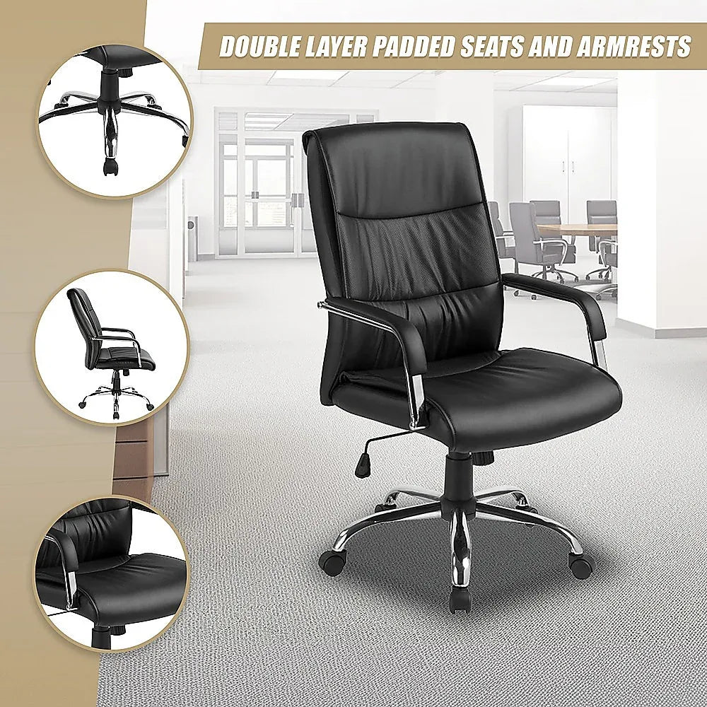 PU Leather Office Chair – Ergonomic Executive Swivel Desk Chair with Padded Seat in Black - Mekamart Australia