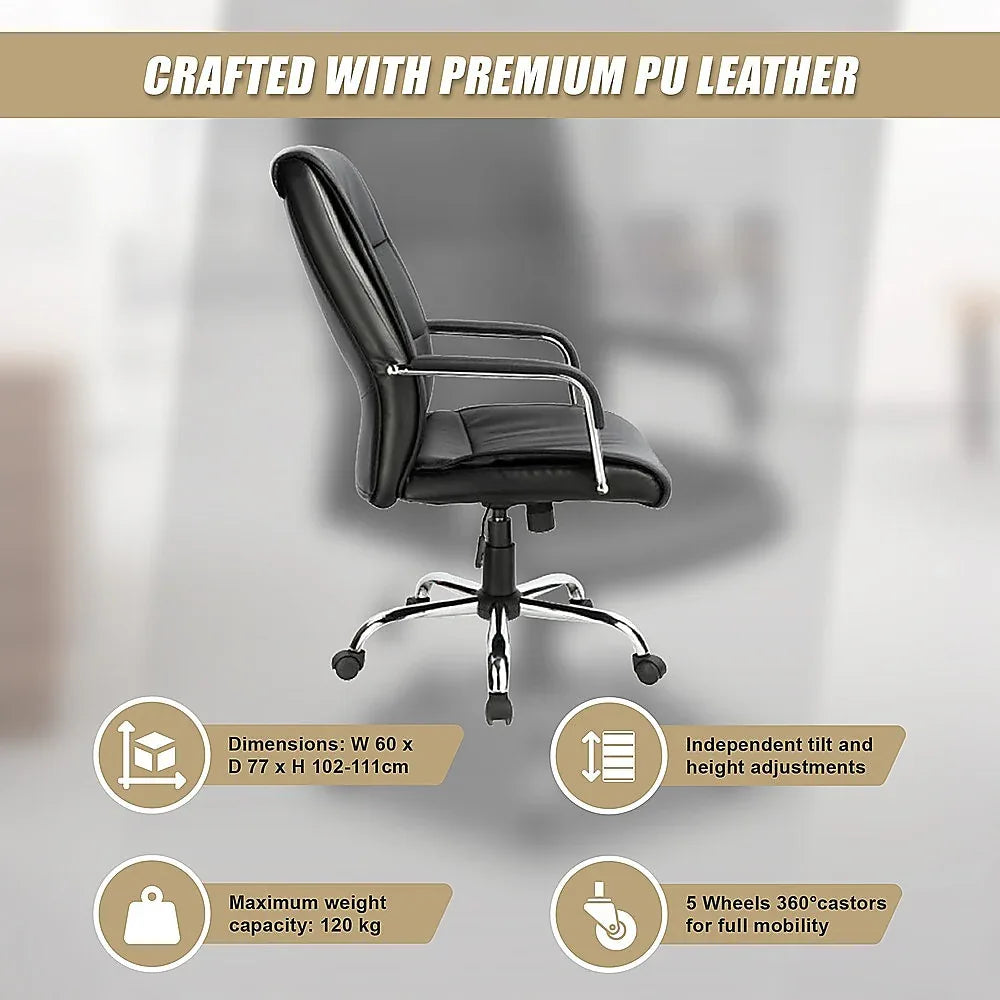 PU Leather Office Chair – Ergonomic Executive Swivel Desk Chair with Padded Seat in Black - Mekamart Australia