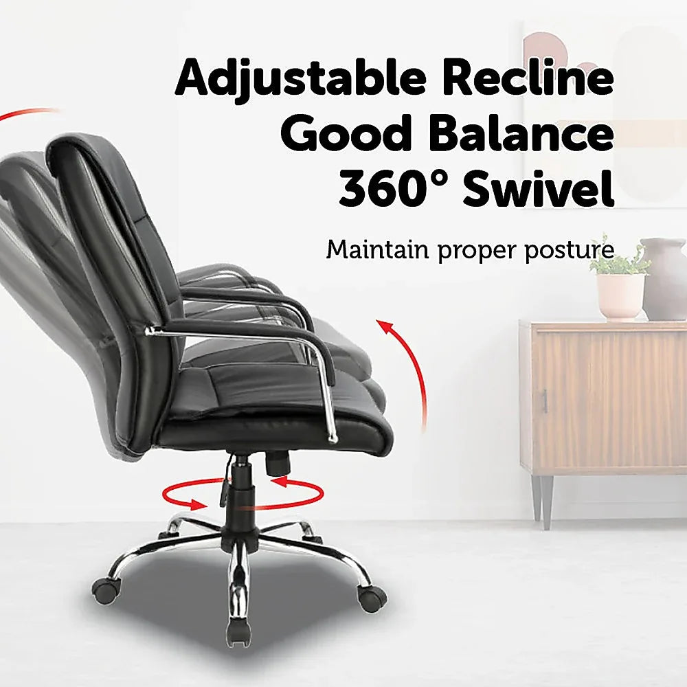 PU Leather Office Chair – Ergonomic Executive Swivel Desk Chair with Padded Seat in Black - Mekamart Australia