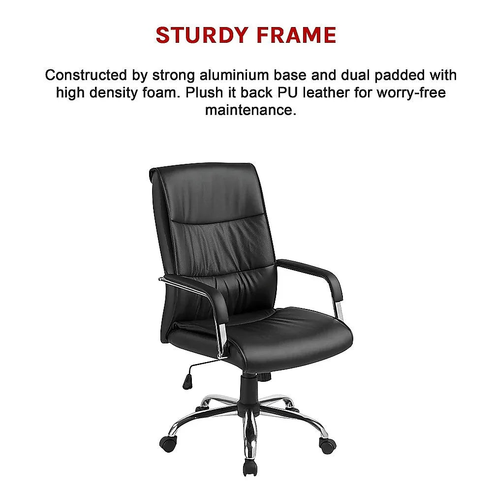PU Leather Office Chair – Ergonomic Executive Swivel Desk Chair with Padded Seat in Black - Mekamart Australia