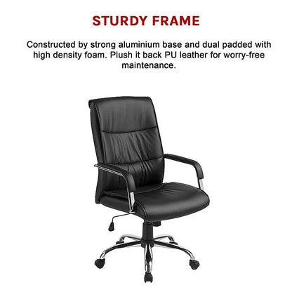 PU Leather Office Chair – Ergonomic Executive Swivel Desk Chair with Padded Seat in Black - Mekamart Australia