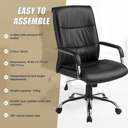 PU Leather Office Chair – Ergonomic Executive Swivel Desk Chair with Padded Seat in Black - Mekamart Australia