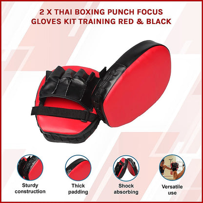 2 x Thai Boxing Punch Focus Gloves Kit Training Red & Black Pads