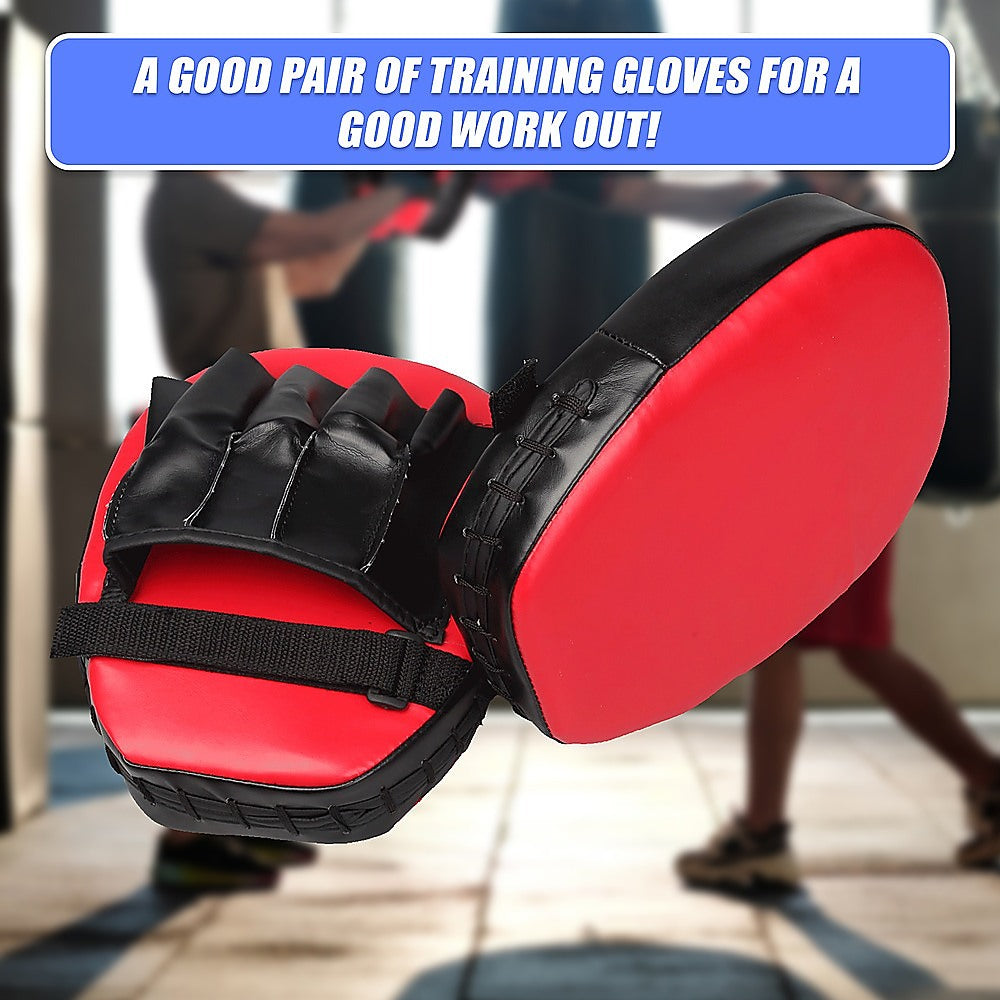 2 x Thai Boxing Punch Focus Gloves Kit Training Red & Black Pads