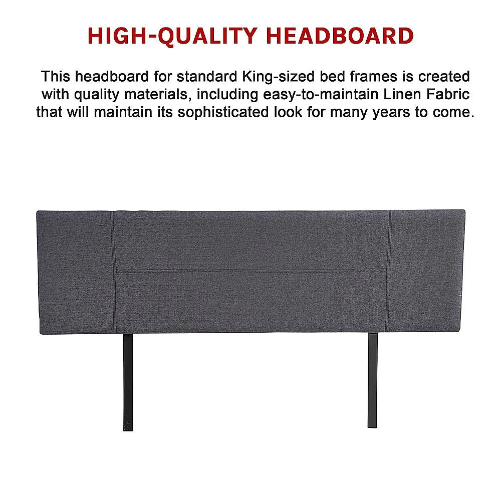 Linen Fabric King Bed Headboard Bedhead - Grey - Mekamart Australia