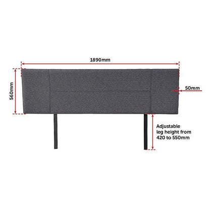 Linen Fabric King Bed Headboard Bedhead - Grey - Mekamart Australia