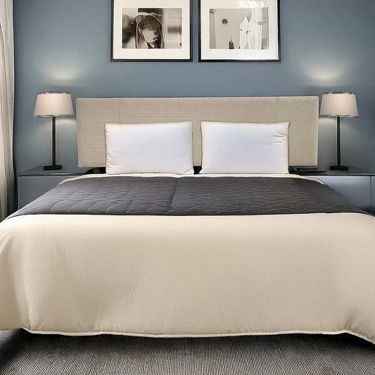Linen Fabric King Bed Headboard Bedhead - Beige - Mekamart Australia