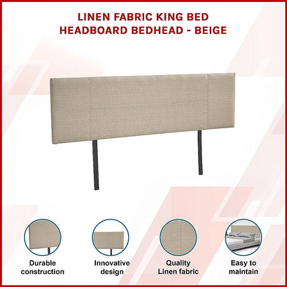 Linen Fabric King Bed Headboard Bedhead - Beige - Mekamart Australia