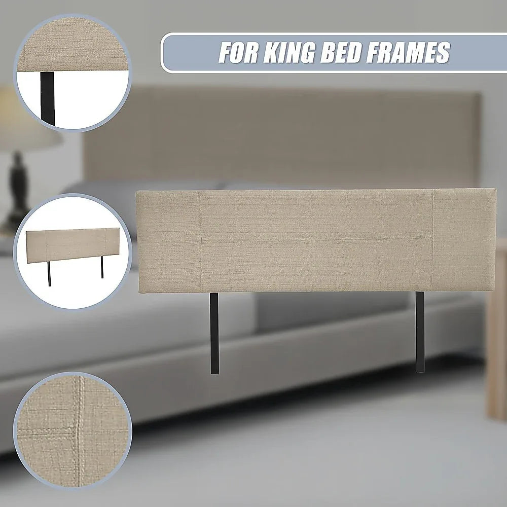 Linen Fabric King Bed Headboard Bedhead - Beige - Mekamart Australia