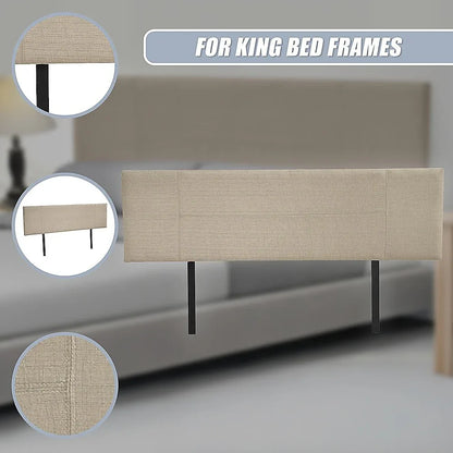 Linen Fabric King Bed Headboard Bedhead - Beige - Mekamart Australia