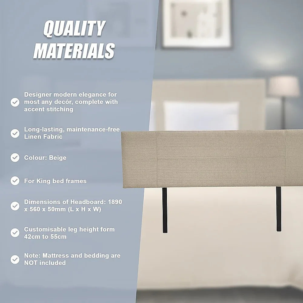 Linen Fabric King Bed Headboard Bedhead - Beige - Mekamart Australia