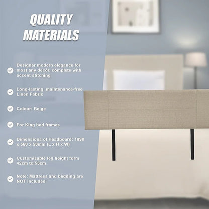 Linen Fabric King Bed Headboard Bedhead - Beige - Mekamart Australia