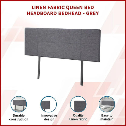 Linen Fabric Queen Bed Headboard Bedhead - Grey - Mekamart Australia