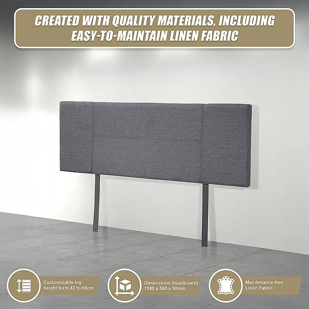 Linen Fabric Queen Bed Headboard Bedhead - Grey - Mekamart Australia