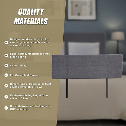 Linen Fabric Queen Bed Headboard Bedhead - Grey - Mekamart Australia