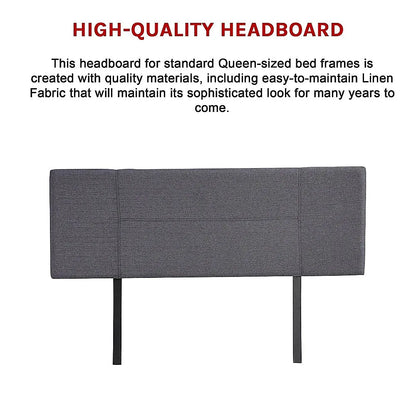 Linen Fabric Queen Bed Headboard Bedhead - Grey - Mekamart Australia