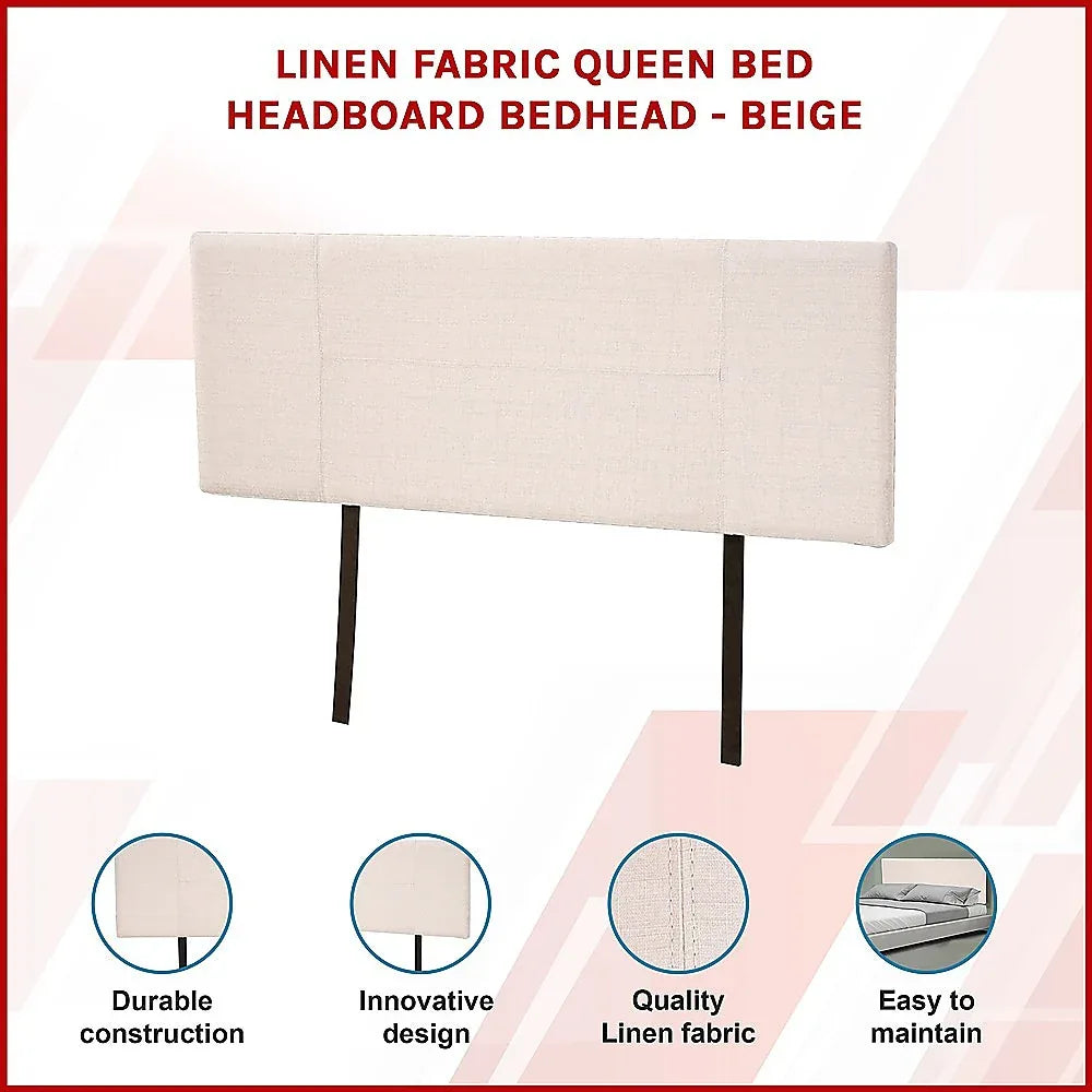 Linen Fabric Queen Bed Headboard Bedhead - Beige - Mekamart Australia