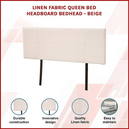 Linen Fabric Queen Bed Headboard Bedhead - Beige - Mekamart Australia