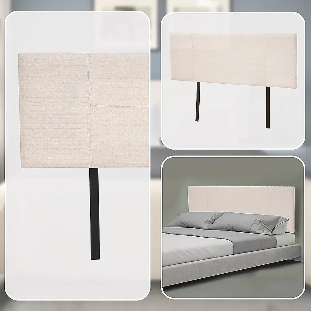 Linen Fabric Queen Bed Headboard Bedhead - Beige - Mekamart Australia