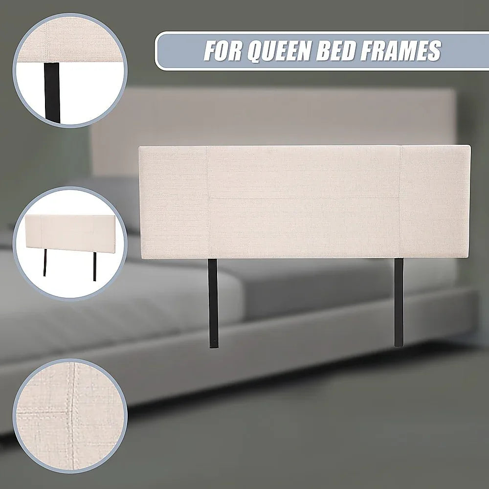 Linen Fabric Queen Bed Headboard Bedhead - Beige - Mekamart Australia