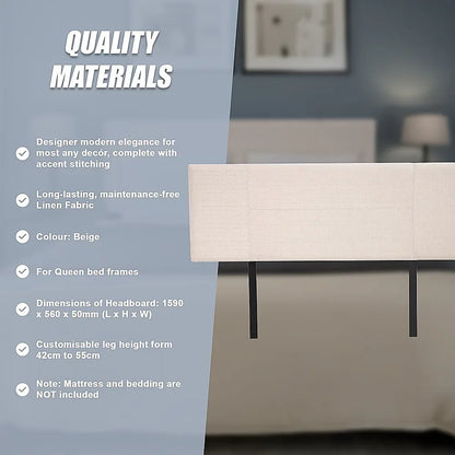 Linen Fabric Queen Bed Headboard Bedhead - Beige - Mekamart Australia