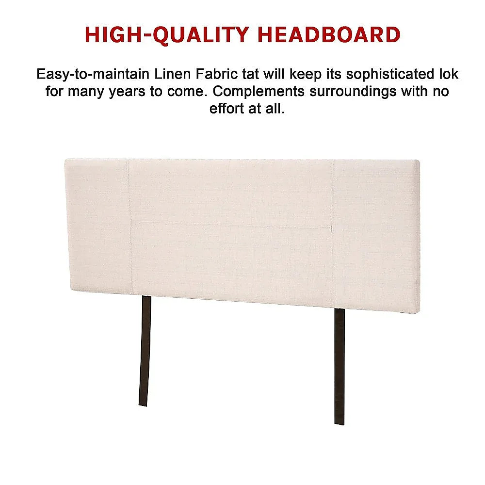 Linen Fabric Queen Bed Headboard Bedhead - Beige - Mekamart Australia