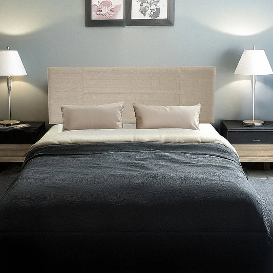 Linen Fabric Double Bed Headboard Bedhead - Beige - Mekamart Australia
