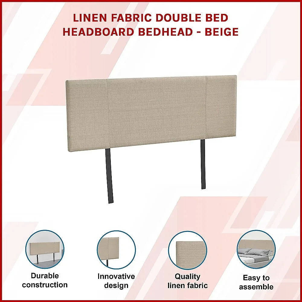 Linen Fabric Double Bed Headboard Bedhead - Beige - Mekamart Australia